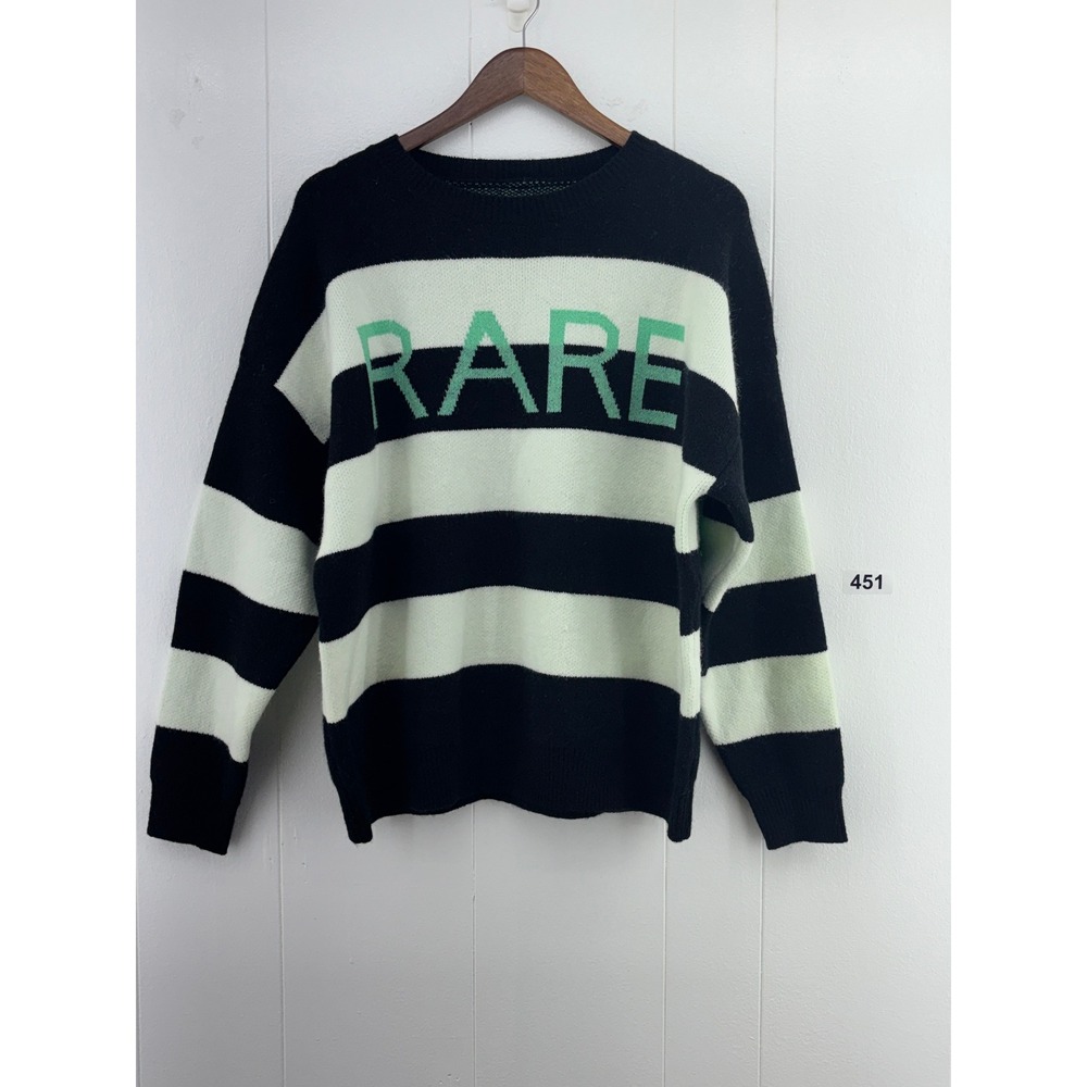 Commense Rare Striped Sweater Black Mint Green Graphic Size L